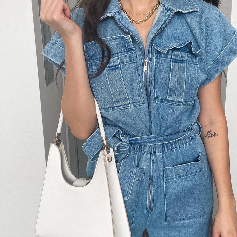 Express Denim Jumpeuit with Classic Fit and Medium Wash